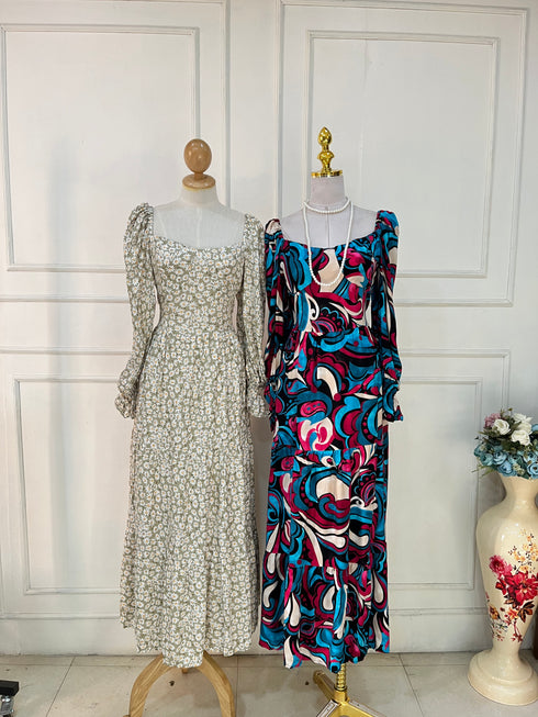 Spring Ladies Floral Cotton Maxi Dresses